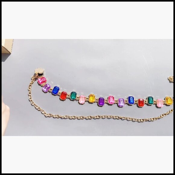 Gold Chain Belt with Rhinestones and Earrings for Dresses Jeans main image 4